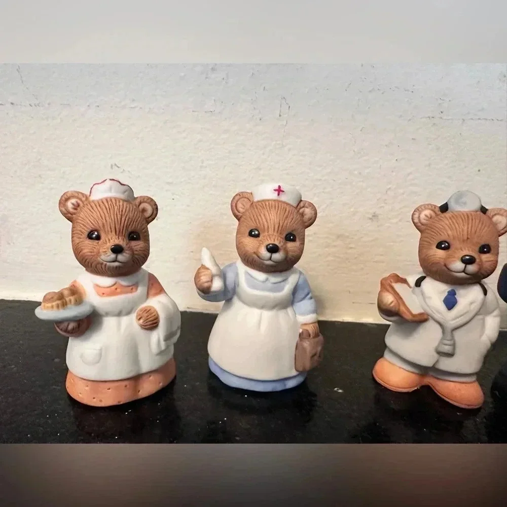 HOMCO Essentials Workers Porcelain Bears  #8805 Set Of 4 - Picture 2 of 5